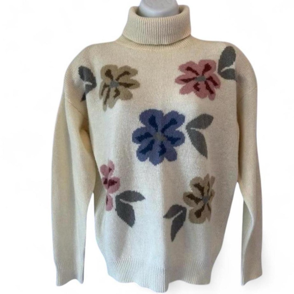 90s Vintage Cottagecore Twee Academia Rafaella Floral Knit Turtleneck Sweater